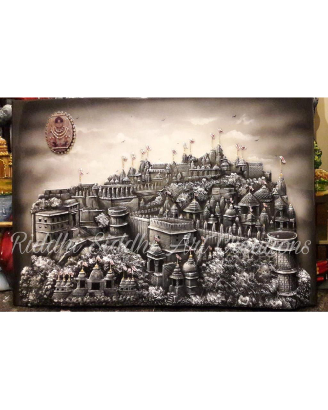 Riddhi Siddhi Art Creations - Black & White Heritage Girnar Scenery Mural